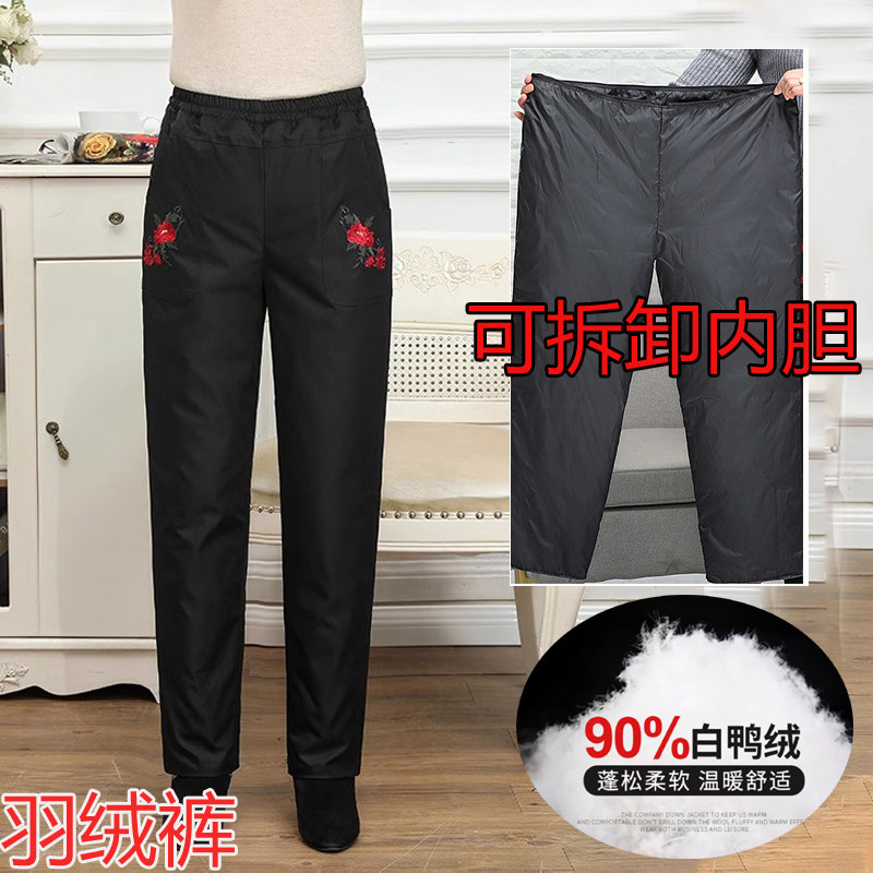 胖妈妈加肥加大码女中老年人女保暖高腰裤子200斤棉裤冬装羽绒裤