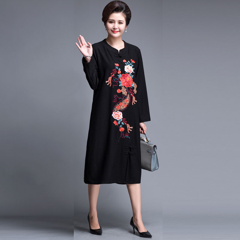 肥婆200斤加肥加大码胖妈妈长裙女士连衣裙40-50岁中老年女装春秋
