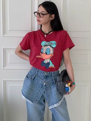 现bubble韩代tara by motion东大门春款卡通印花短袖T恤实体秒发