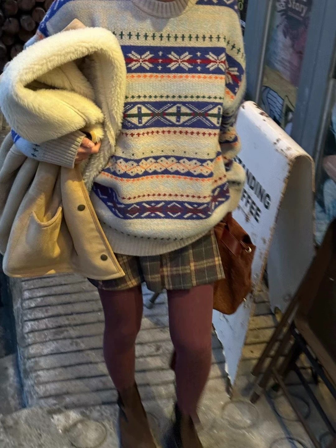 现 bubble韩代SUNDER MARKET羊绒80复古提花图案针织毛衣实体秒发