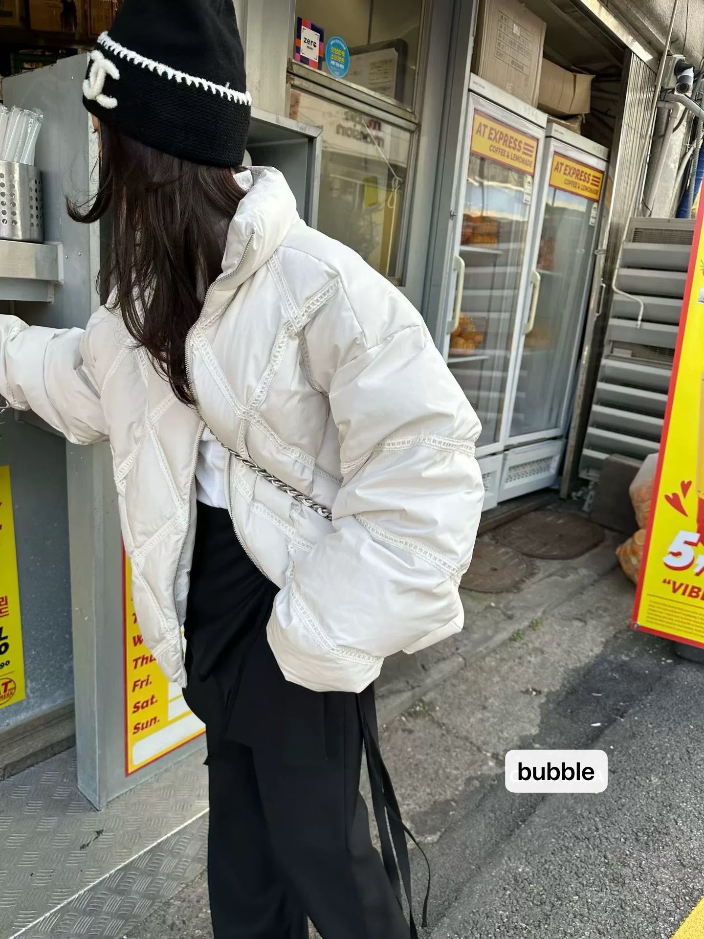 现～bubble韩代AIME HOPE MAKE东大门纯色蕾丝菱格立领羽绒服女