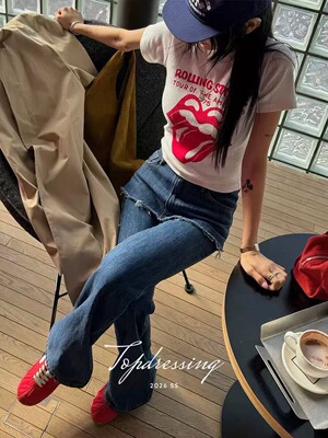 现bunble韩代Topdressing 深色明线直筒屁帘牛仔裤实体秒发