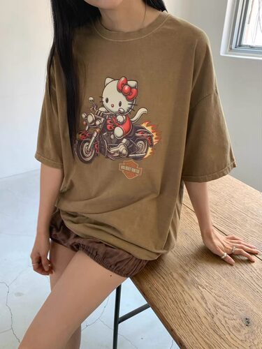 现bubble韩代东大门JKICHI卡通猫咪印花短袖T恤实体秒发