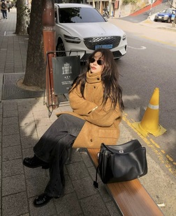 现 bubble韩代韩国东大门London flat简约中长款立领羊驼毛大衣