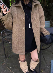 现~bubble韩代 韩国东大门LONDON FLAT羊驼毛混纺双排扣质感大衣