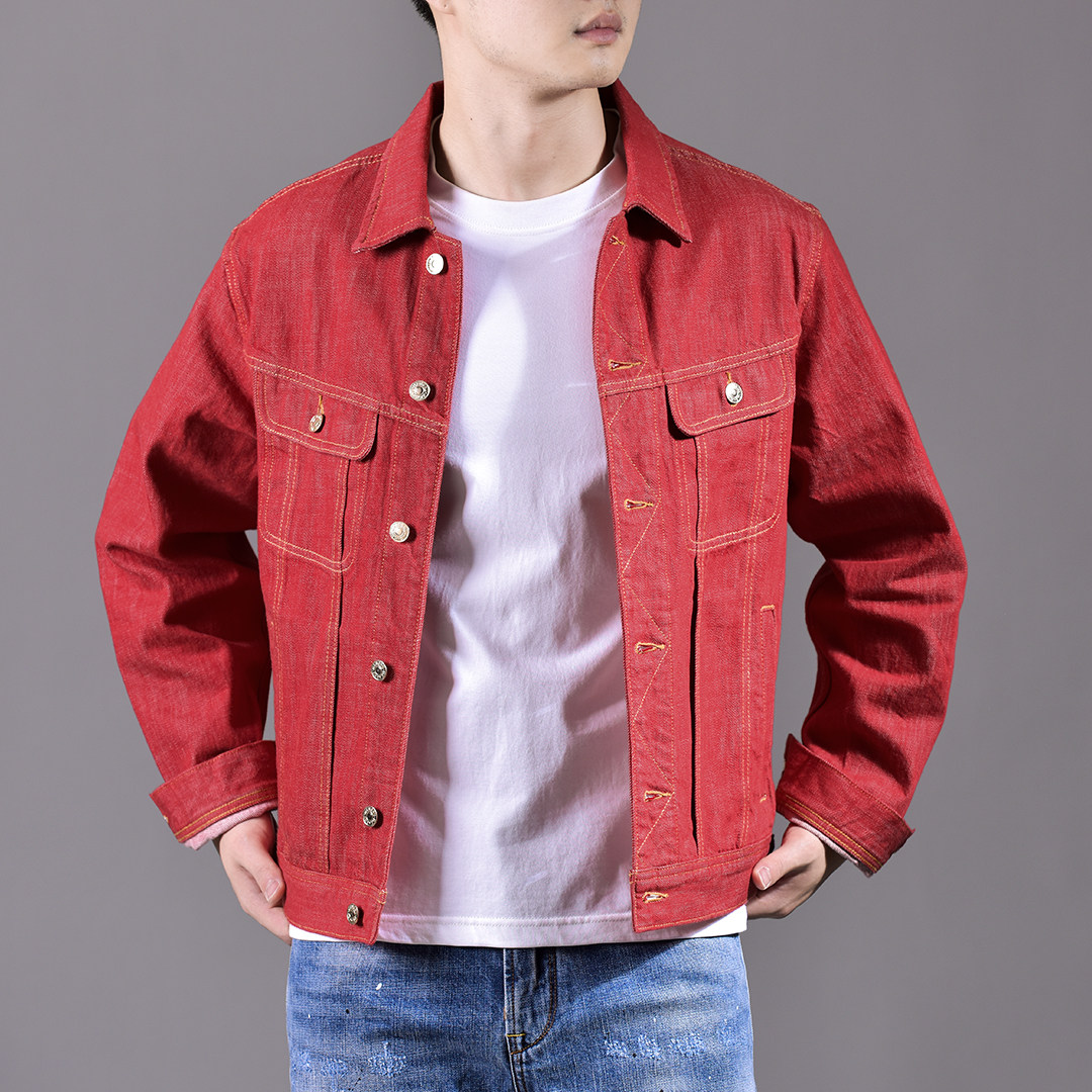 烈焰红13.8oz全棉牛仔夹克