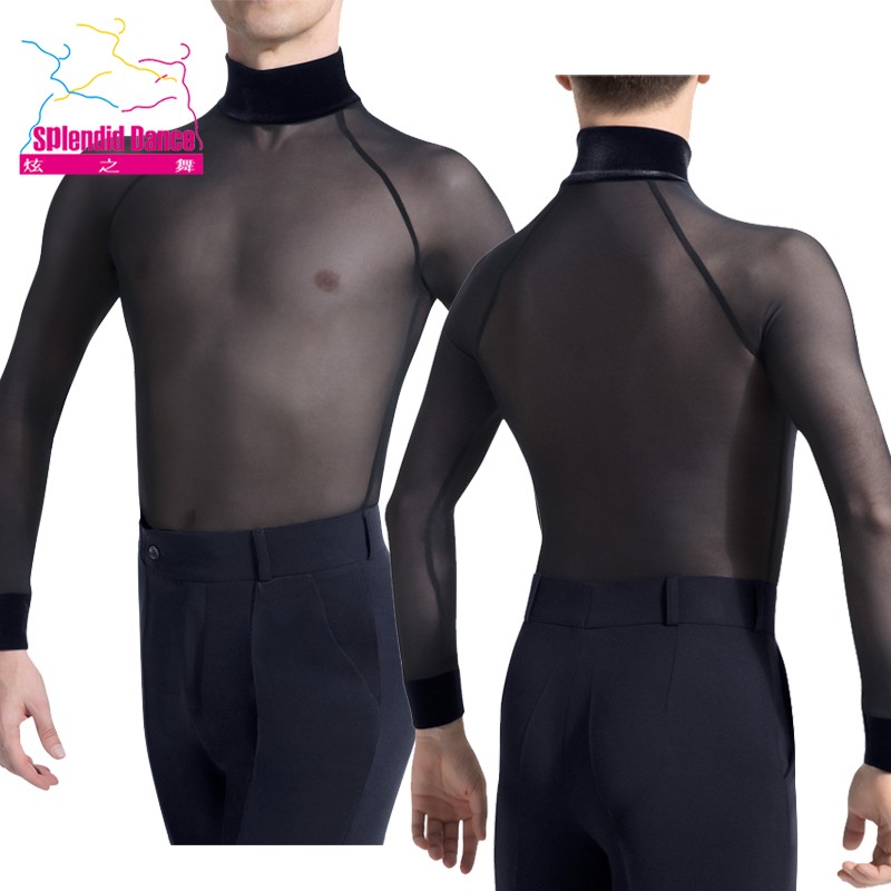 炫之舞男士拉丁舞服网纱性感赛服练功服演出服舞裤上衣表演服K29