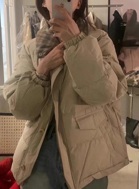 韩国双面两穿格子90白鸭绒羽绒服复古耐穿休闲防风保暖objet