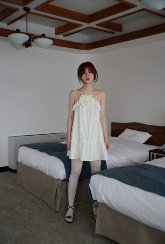 韩国freckle新款纯欲波点挂脖连衣裙女度假风生日礼服小个子