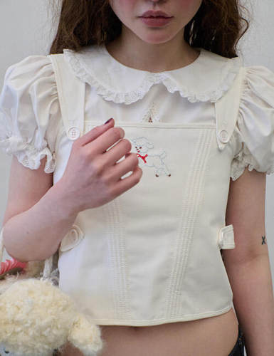 Onmi韩国freckle 新款小羊刺绣背心马甲甜美少女感显瘦双面可穿