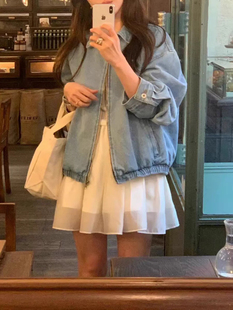 Suhoo韩国东大门objet复古气质水洗翻领拉链百搭牛仔外套棒球服