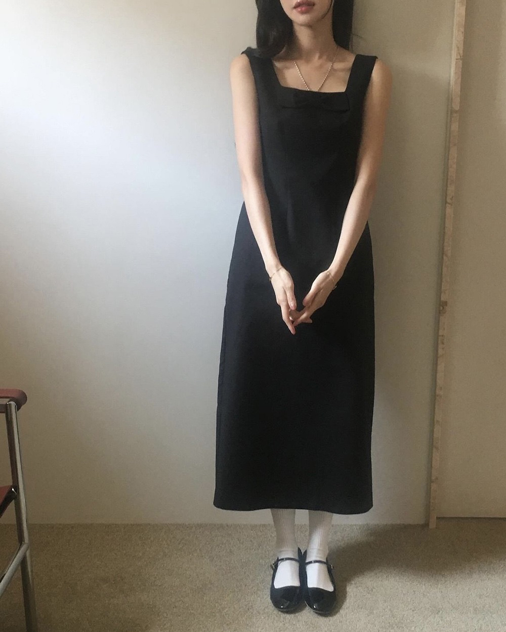 韩国2025蝴蝶结无袖连衣裙女长裙小黑裙毕业礼服smoothmood