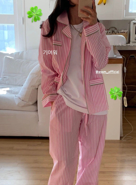 Suhoo韩国小众AVAM春日清新粉色条纹睡衣睡裤套装原单fever同款