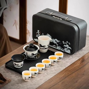 马到成功陶瓷功夫茶具套装茶壶盖碗茶杯茶盘户外团建定制茶文化