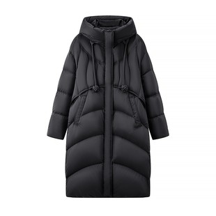 晶岩中长款白鸭绒羽绒服女95%连帽保暖外套冬季-7058