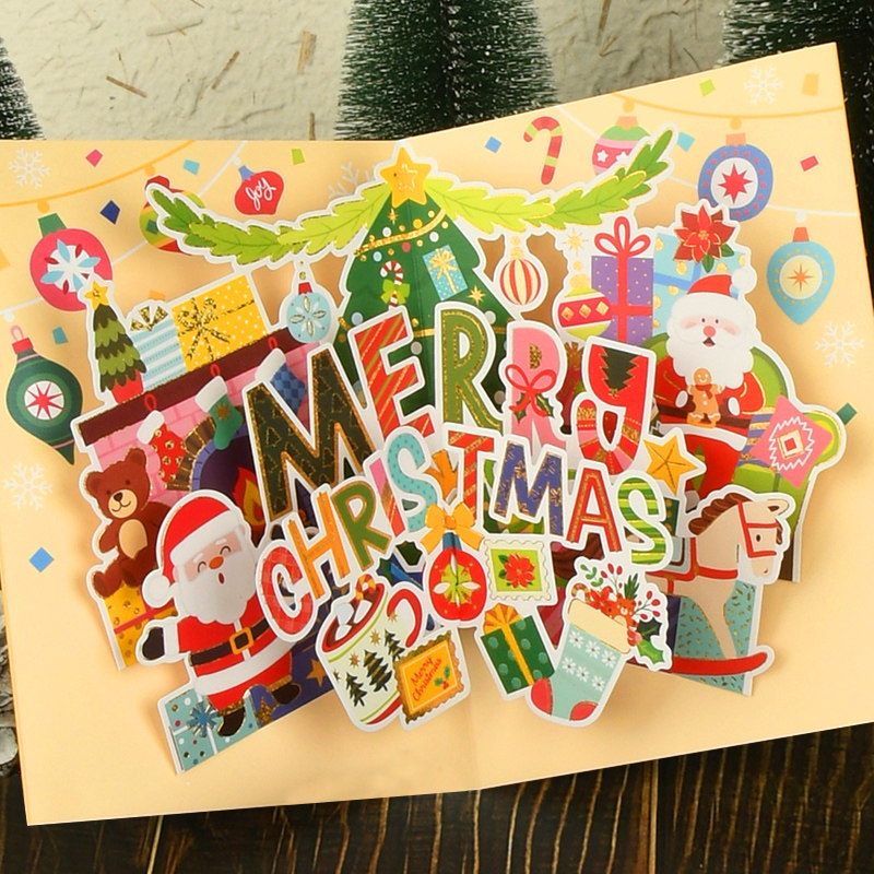 圣诞贺卡3d立体创意高级感diy平安夜礼物圣诞节日装饰英文Merry Christmas儿童卡通祝福手写字留言感恩小卡片