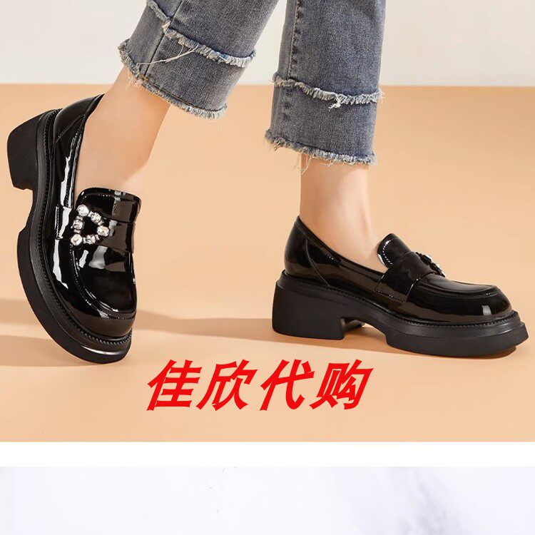 卡迪娜女鞋专柜正品2024春新款厚底漆皮舒适乐福女单鞋ks241818