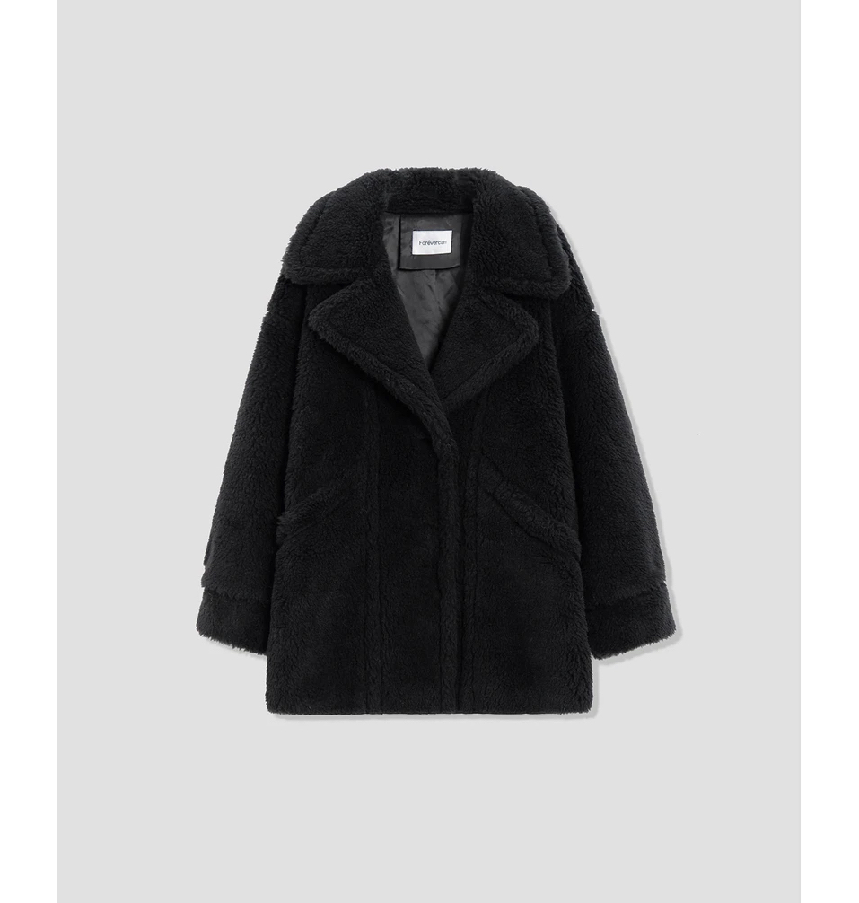 FOREVERCAN“小熊O泡”Teddy翻领廓形骆驼绒蚕丝羊毛外套SC22420