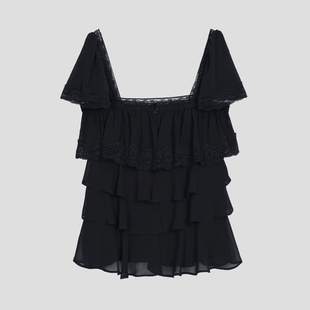 SSAVAGE“夜莺蔷薇”浪漫层叠立体荷叶边短袖上衣 SS90781