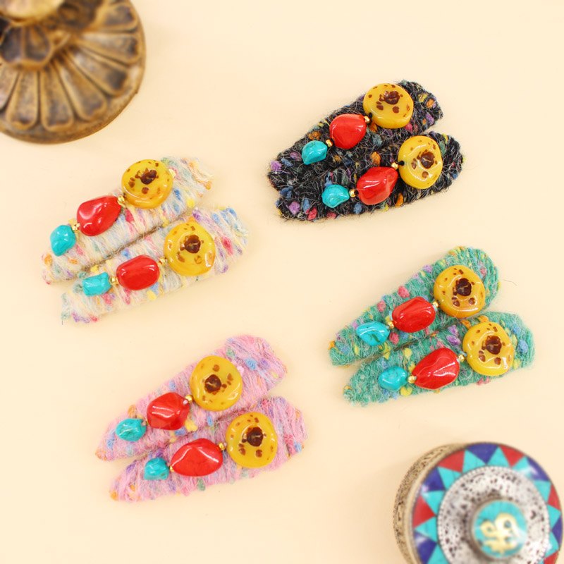 新款秋冬毛线针织小众藏式西藏族边夹藏式发饰发夹绿松藏服配饰