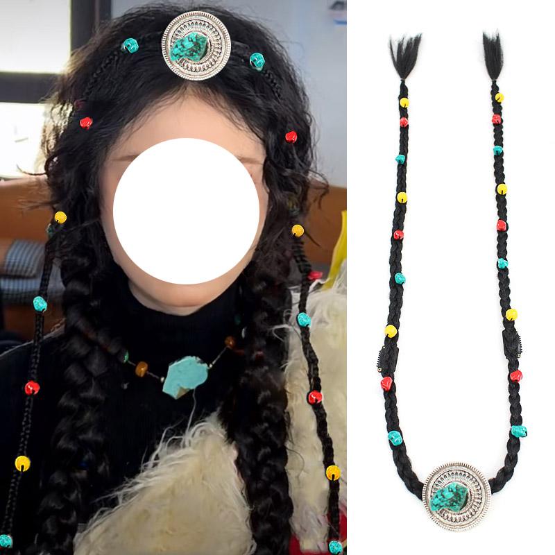 藏族头饰镶嵌绿松石圆形百搭发饰