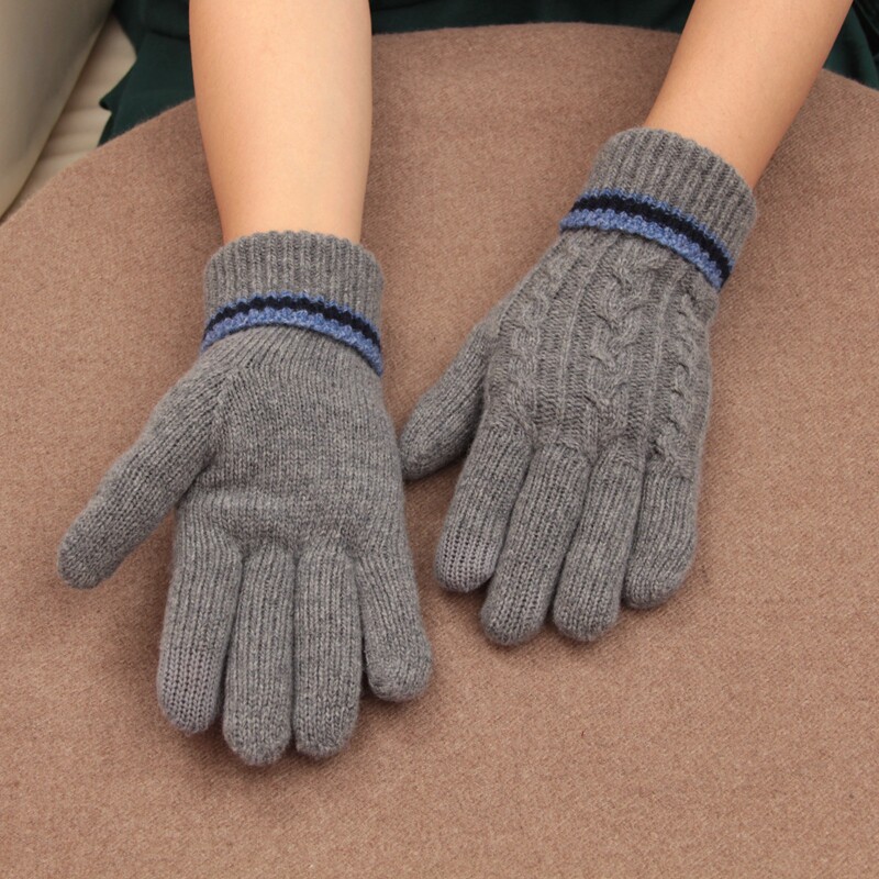 男士羊毛分指加绒触屏手套