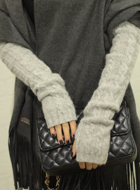 日本羊毛手臂套袖套假袖子女冬加厚长款针织羊毛线手套护胳膊保暖