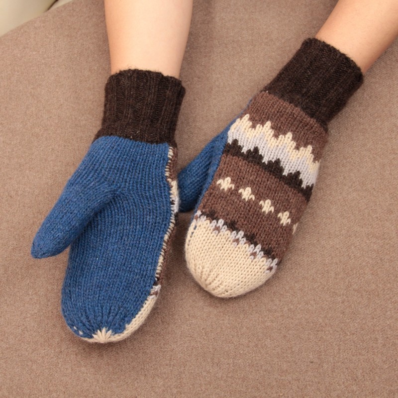 情侣款羊毛全包连指加绒手套冬季