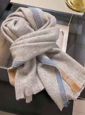 日系100%澳洲羊毛冬季保暖围巾女士披肩两用柔软加厚气质女神围脖