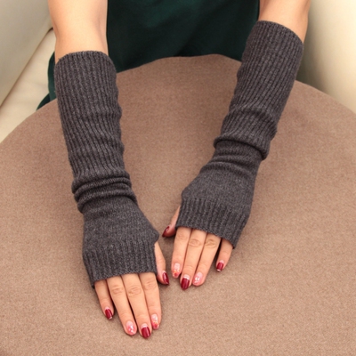 羊毛羊绒长款半指手套手臂套露指