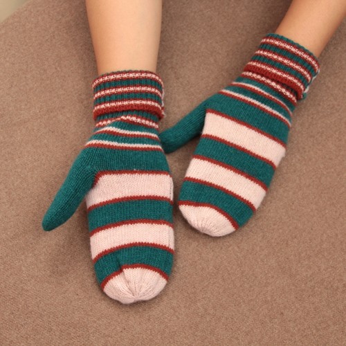 全包指羊毛针织加绒加厚手套条纹