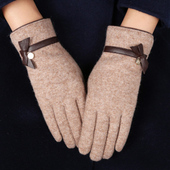 韩国单ins甜美羊毛手套加绒加厚蝴蝶结手套气质文艺百搭触屏手套
