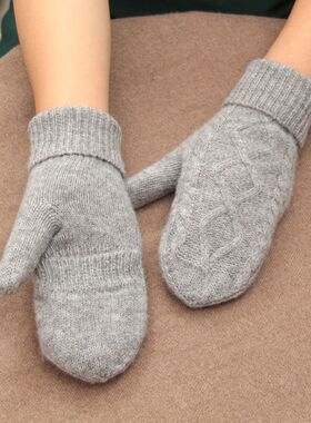 日本单全包开口羊毛双层加绒加厚保暖手套连指全包半指手套户外