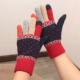 日本外单双层加绒加厚触屏分指手套撞色可爱女冬保暖防寒针织学生