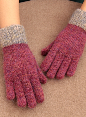 ins日本马海毛羊毛段染渐变色加厚保暖手套触屏女冬户外骑车防寒