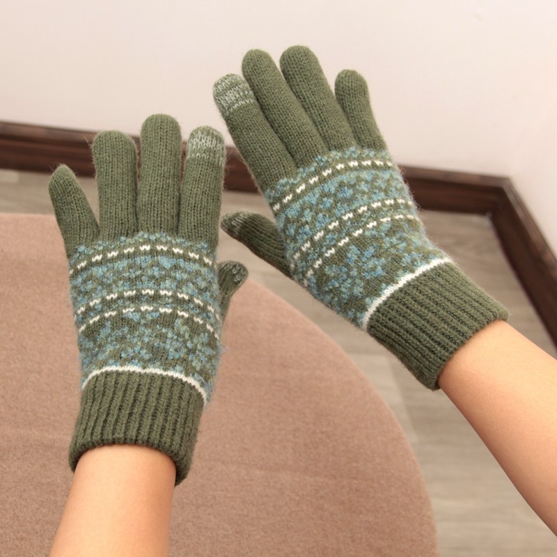 羊毛分指加绒触屏针织手套加厚暖