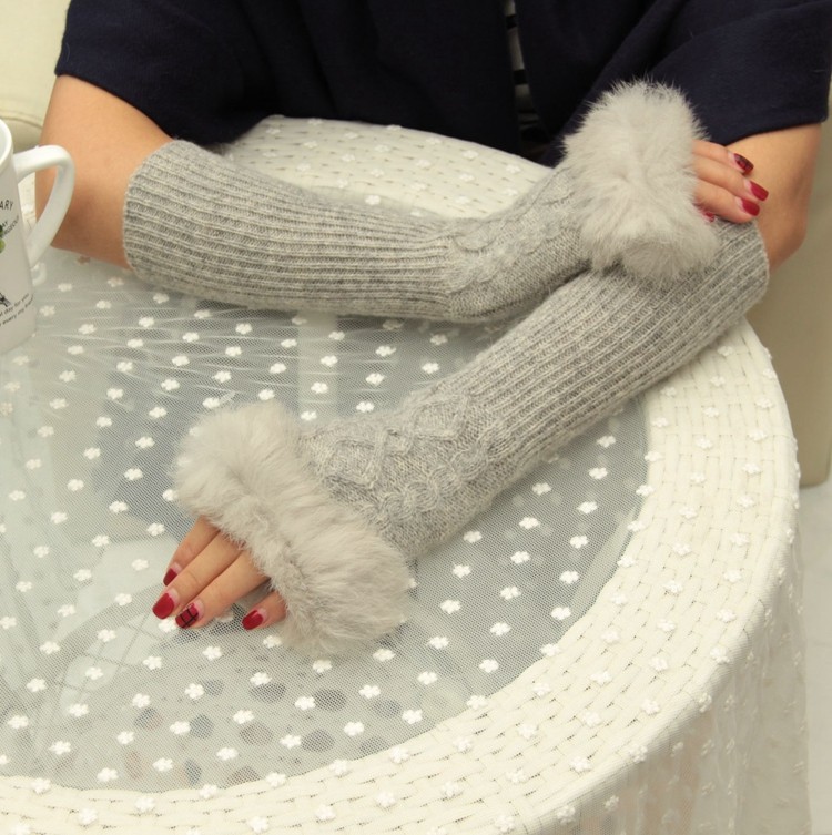 日系长款羊毛半指麻花斗篷手套