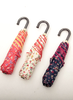 出口日本轻量小弯钩150克碎花文艺太阳伞遮阳伞UPF50防遮阳伞森女