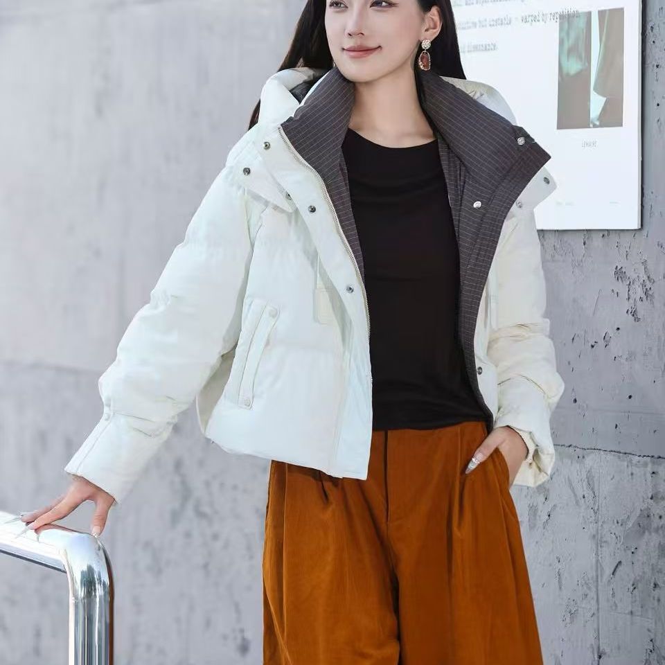 商场正品加厚短款羽绒服女小个子90白鸭绒时尚面包服冬季保暖外套