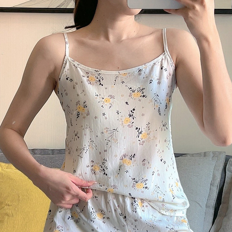 棉绸小衫短款碎花吊带