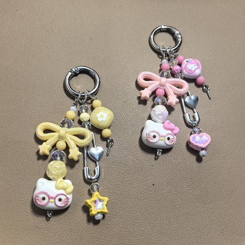 新款卡通树脂可爱猫咪系列配件搭配珠珠包包挂件钥匙扣手机链