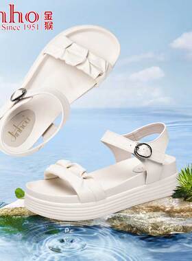 凉鞋女士夏季外穿优雅气质时尚黑白色一字扣带厚底增高鞋金猴女鞋