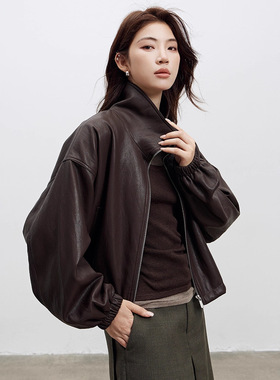 【摩登女郎】美式立领短款皮衣外套女25秋季新款时尚小个子皮夹克