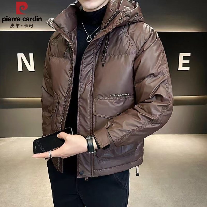 皮尔卡丹羽绒服男士连帽防风休闲