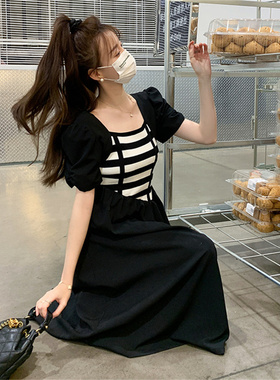 现货首发新款 夏季设计师款连衣裙K369P115K168拼接气质条纹显瘦