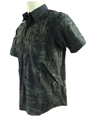 7号物资 MCBK暗夜黑CP衬衫短袖网格料立体裁剪爽透立领出口单夏季