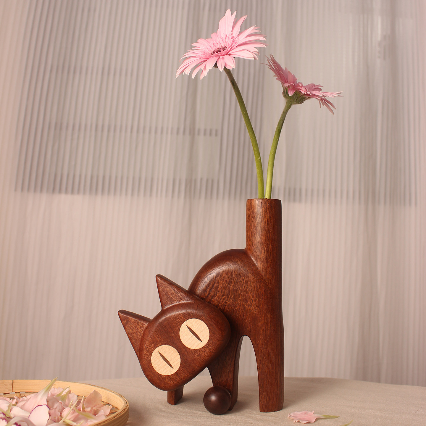「炸毛猫」乌檀木花器实木花插创意花瓶家居摆件乔迁新居礼物礼品