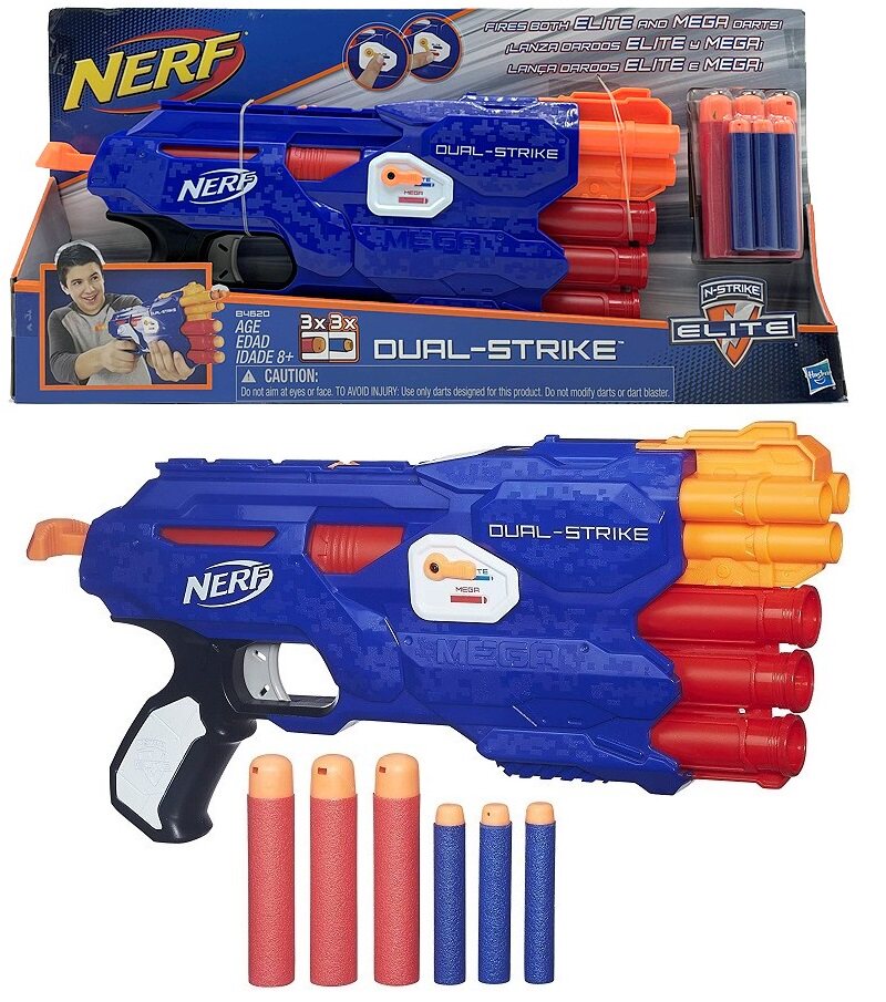 孩之宝nerf dual strike热火双击炮两模式发射器软弹枪儿童玩具