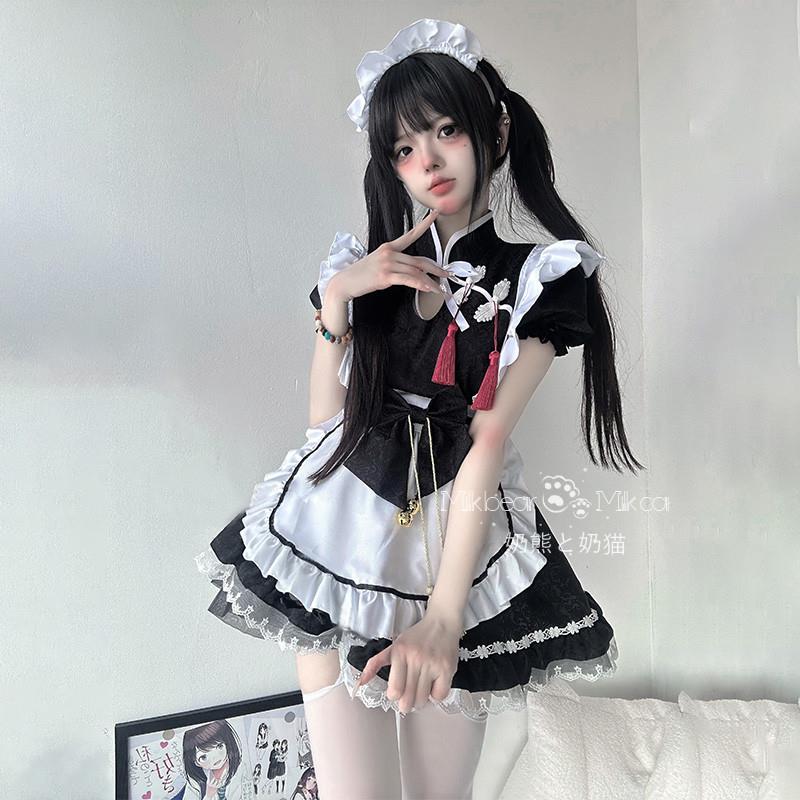 奶熊与奶猫中华娘女仆装Cosplay装新中式改良提花洛丽塔连衣裙