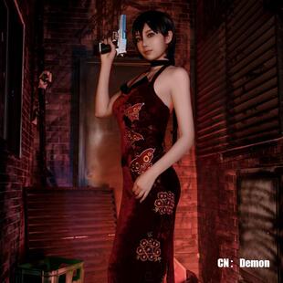 星雨辰 生化危机4艾达王同款cos服性感吊带连衣裙cosplay红色旗袍